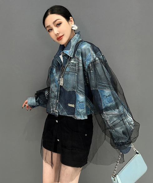 Print Denim Blouse